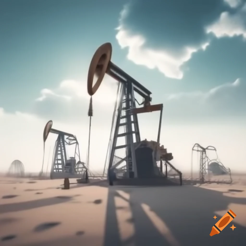Metallic oil extraction pumpjack in desert landscape with 'Oil Forge' text