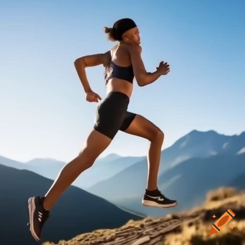 Person running up a mountain