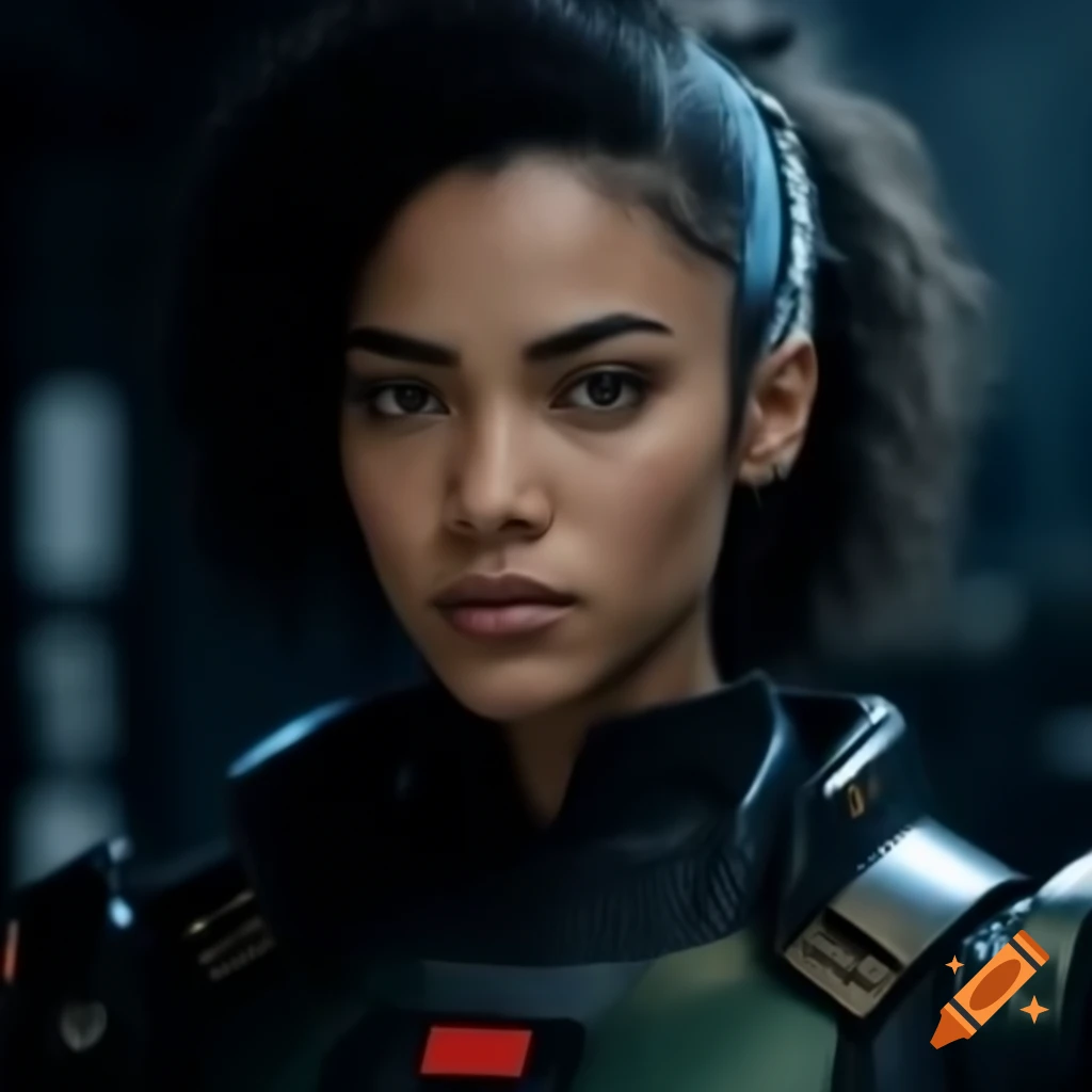 Futuristic female rebel fighter with rough appearance