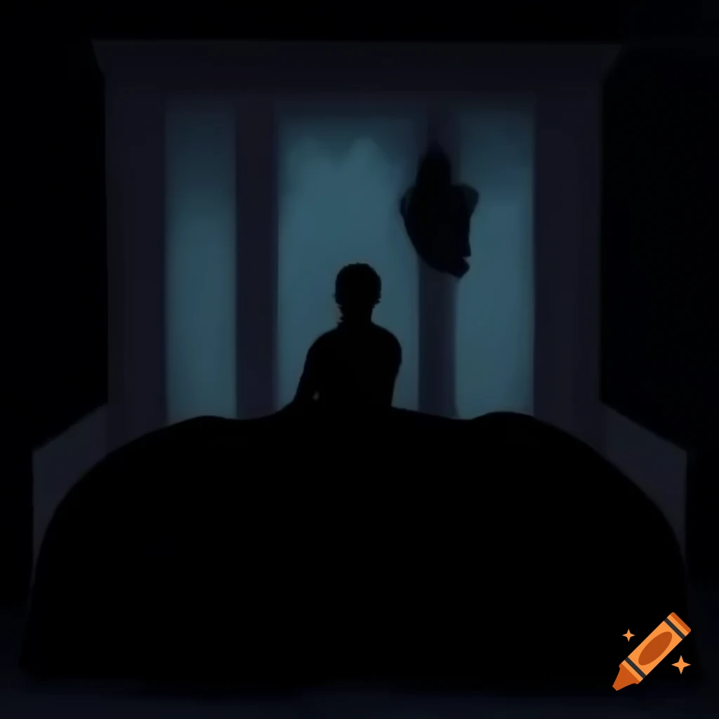 Haunting silhouette of a man in bed illuminated by pale moonlight