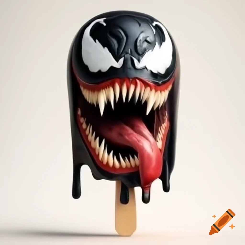Realistic melting venom head on black popsicle stick