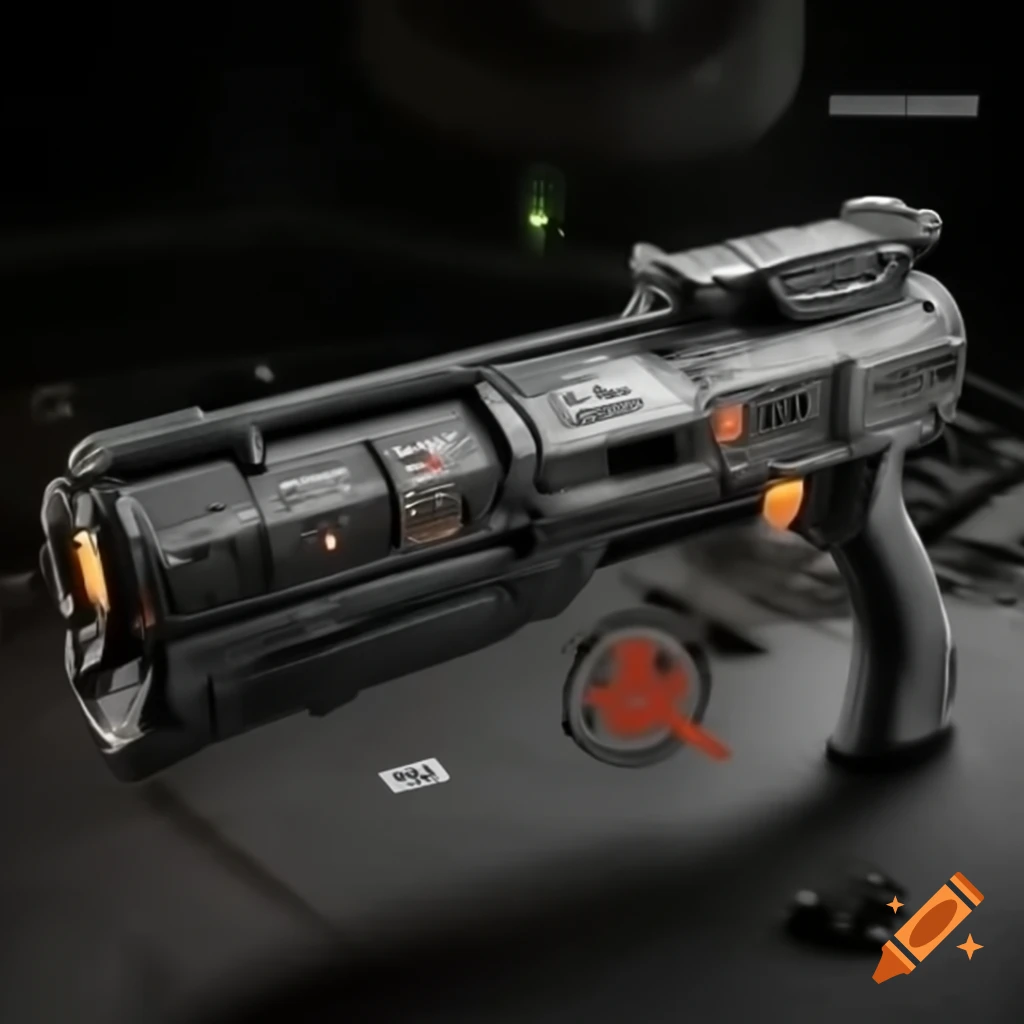 Futuristic portable CRT ray gun with rugged design inspired by District 9