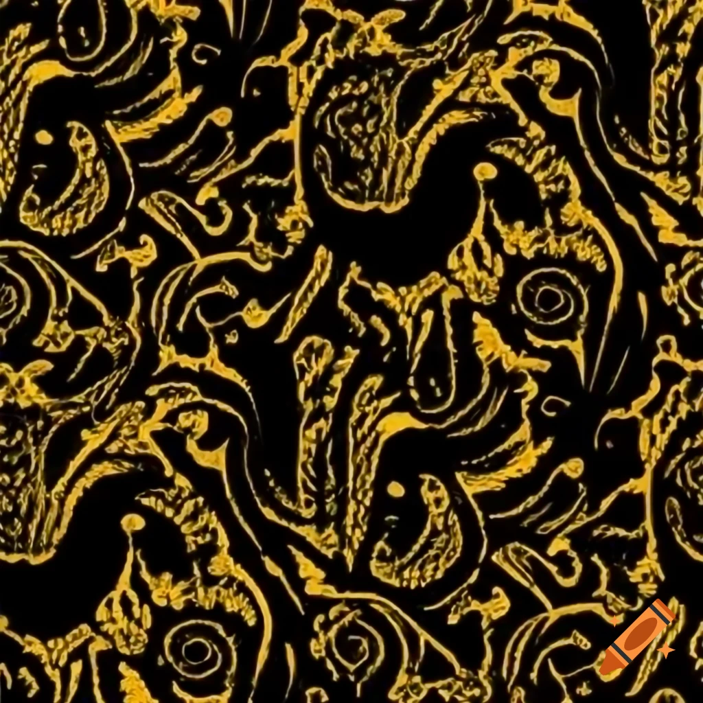 Melting gold and black phoenix in paisley pattern