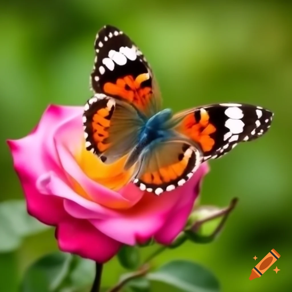 Butterfly resting on a rose bloom
