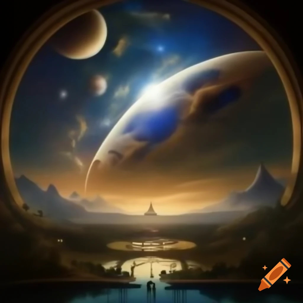 Surreal cosmic landscape with dreamlike elements in digital illustration