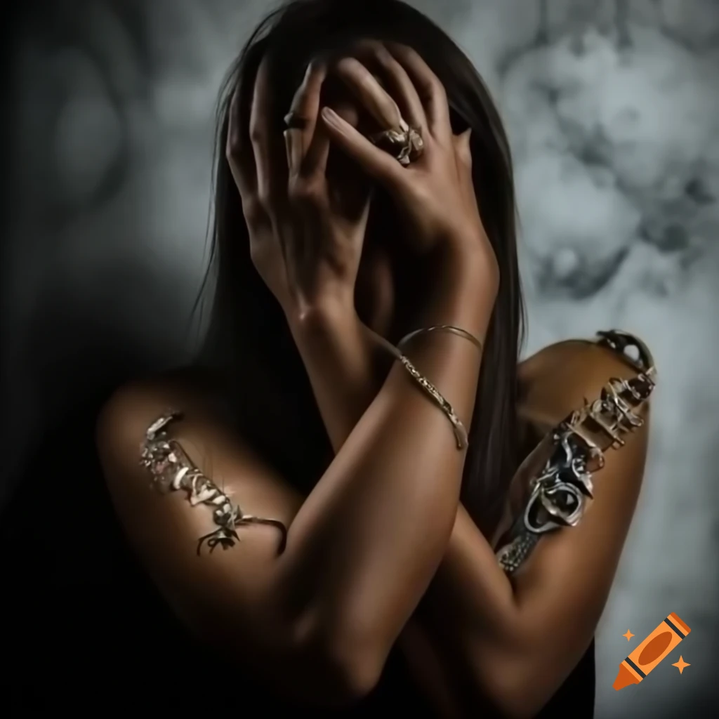 Girl breaking free from chains while people hold her down