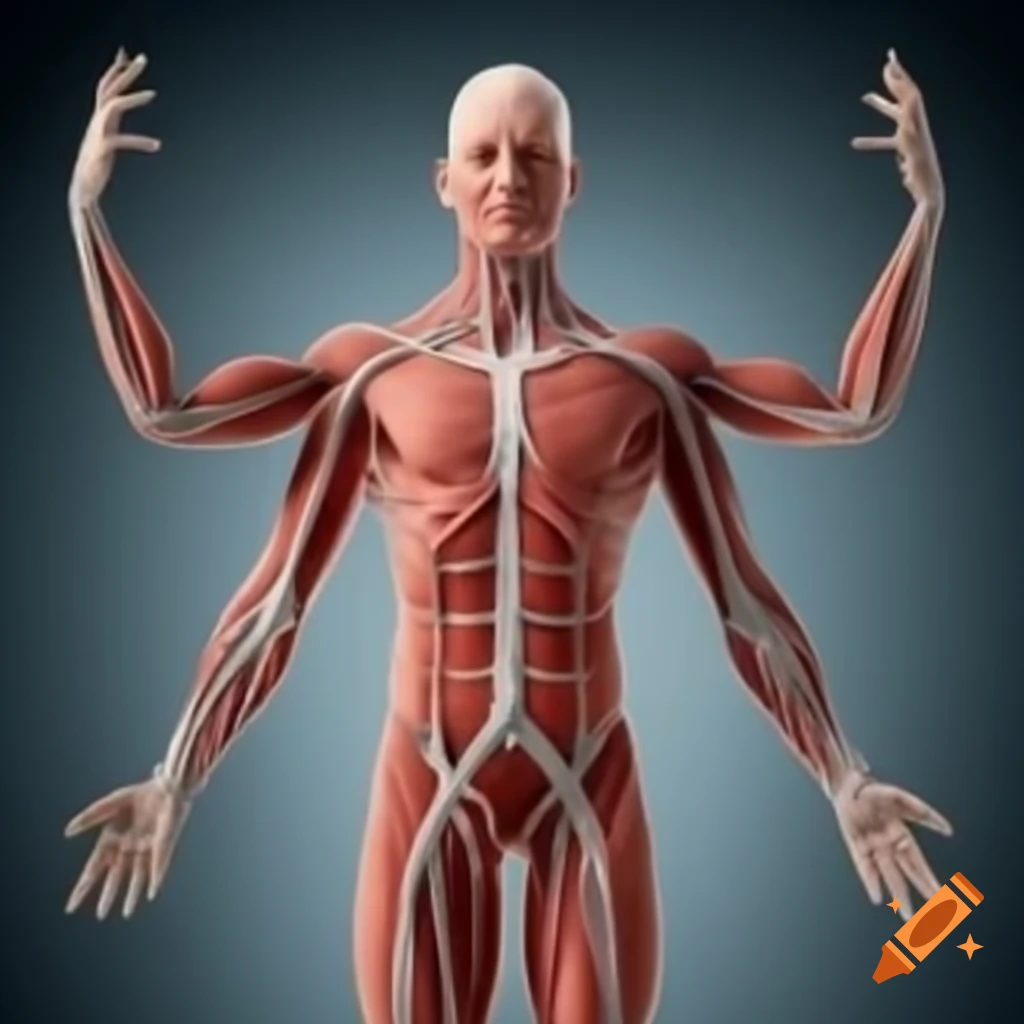 Human figure with six arms in a surreal depiction