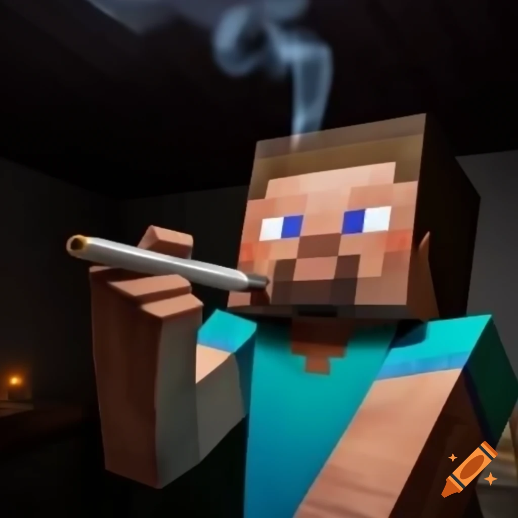 Minecraft character Steve with a cigarette
