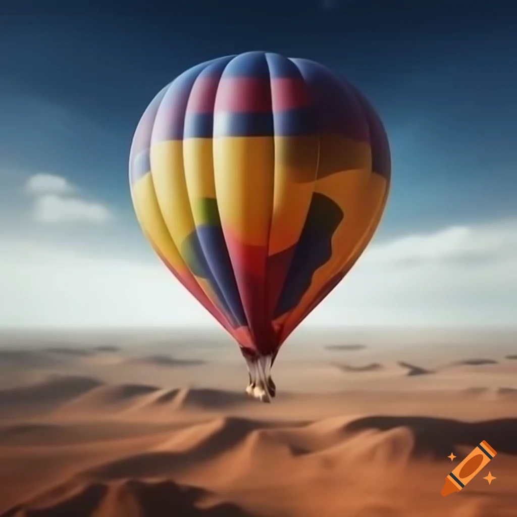 Multi-colored hot air balloon soaring over Mars