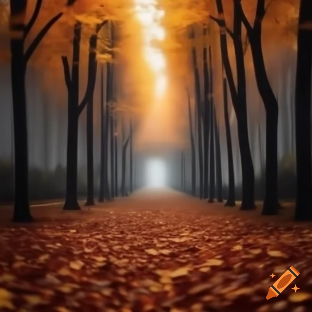 Autumn scene with fallen leaves creating a lonely atmosphere