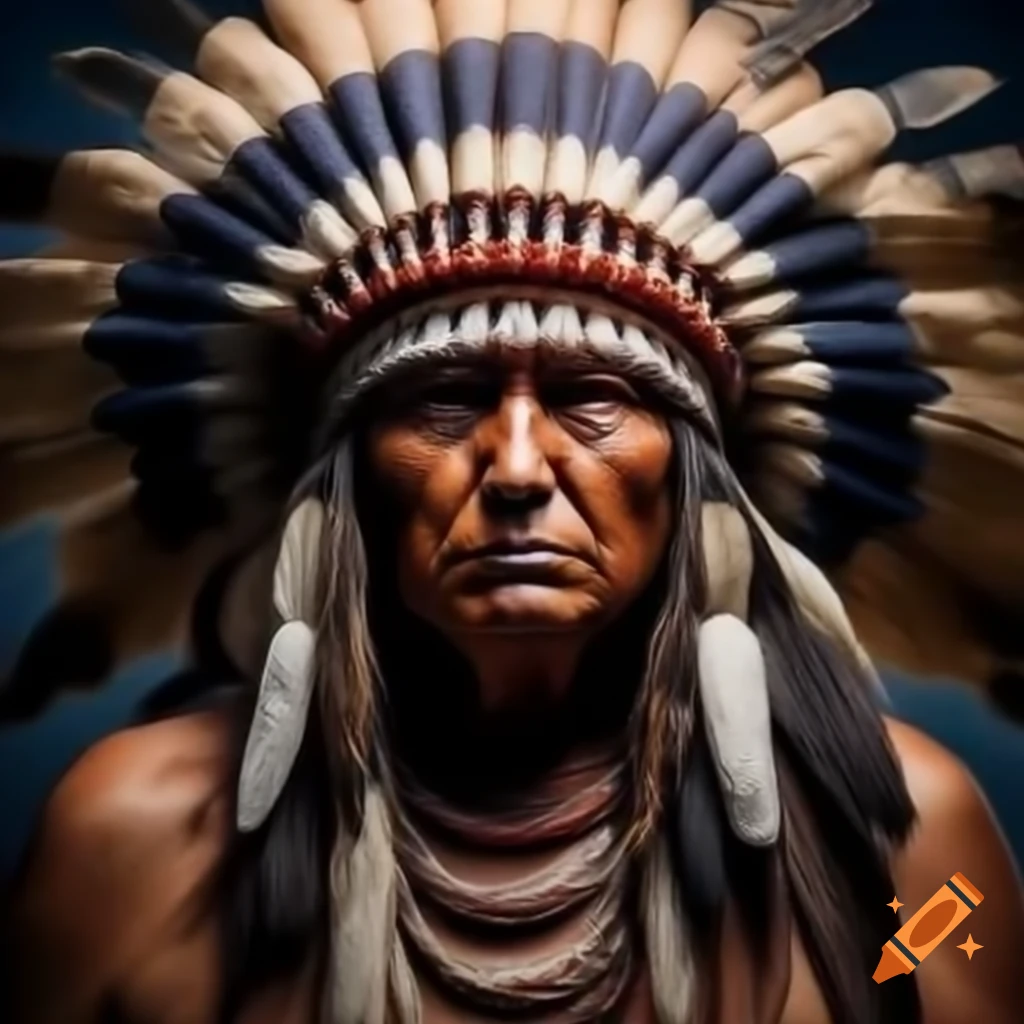 Satirical portrayal of a person resembling Trump as a native figure feeling unwell