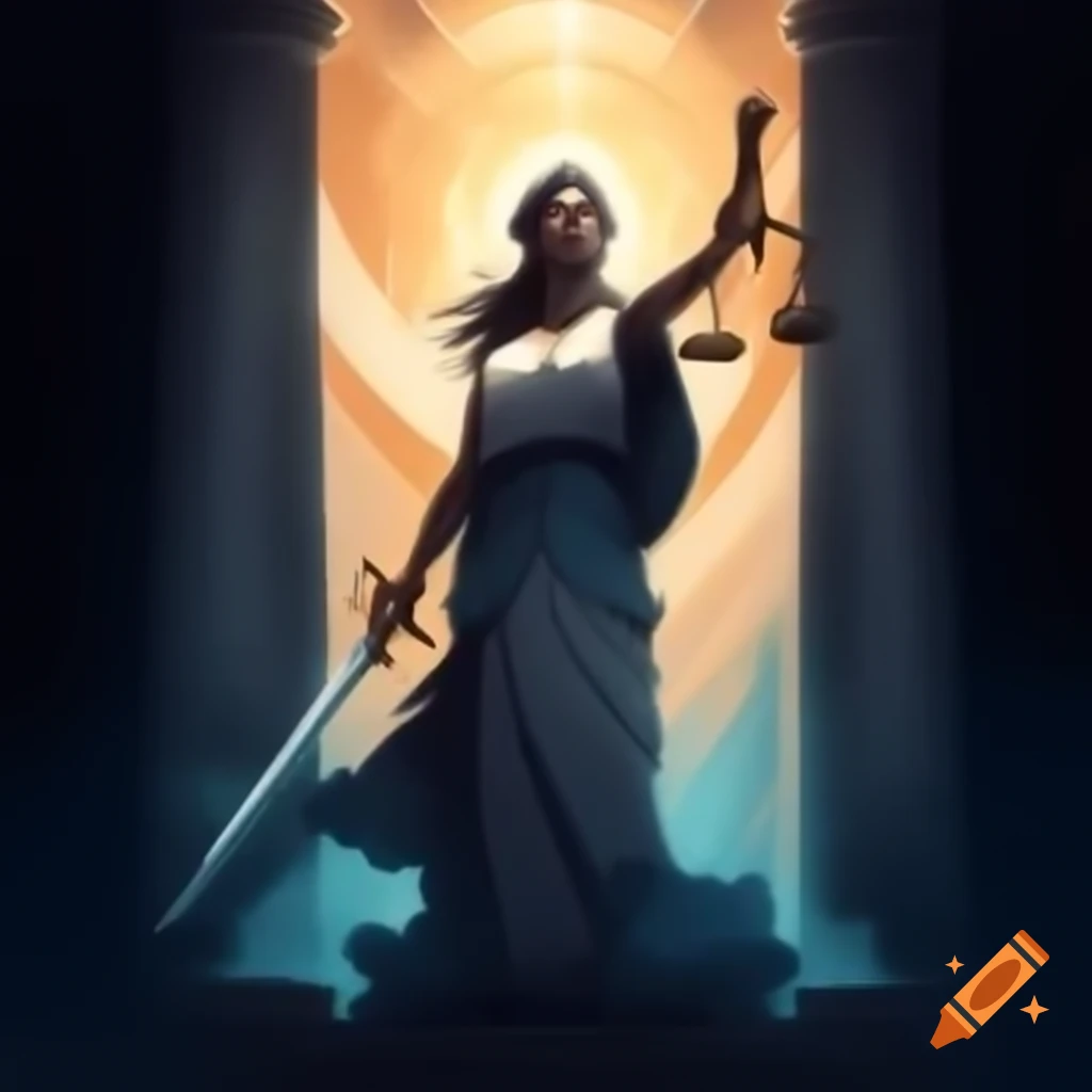Themis, Greek personification of divine law, holding sword and scales representing justice
