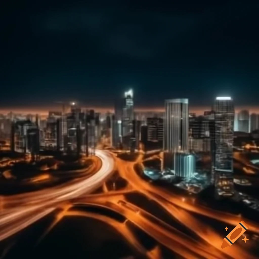 Illuminated city at night