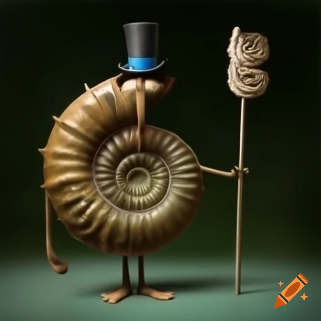 Regal ammonite with top hat, symbolizing stylish individuality