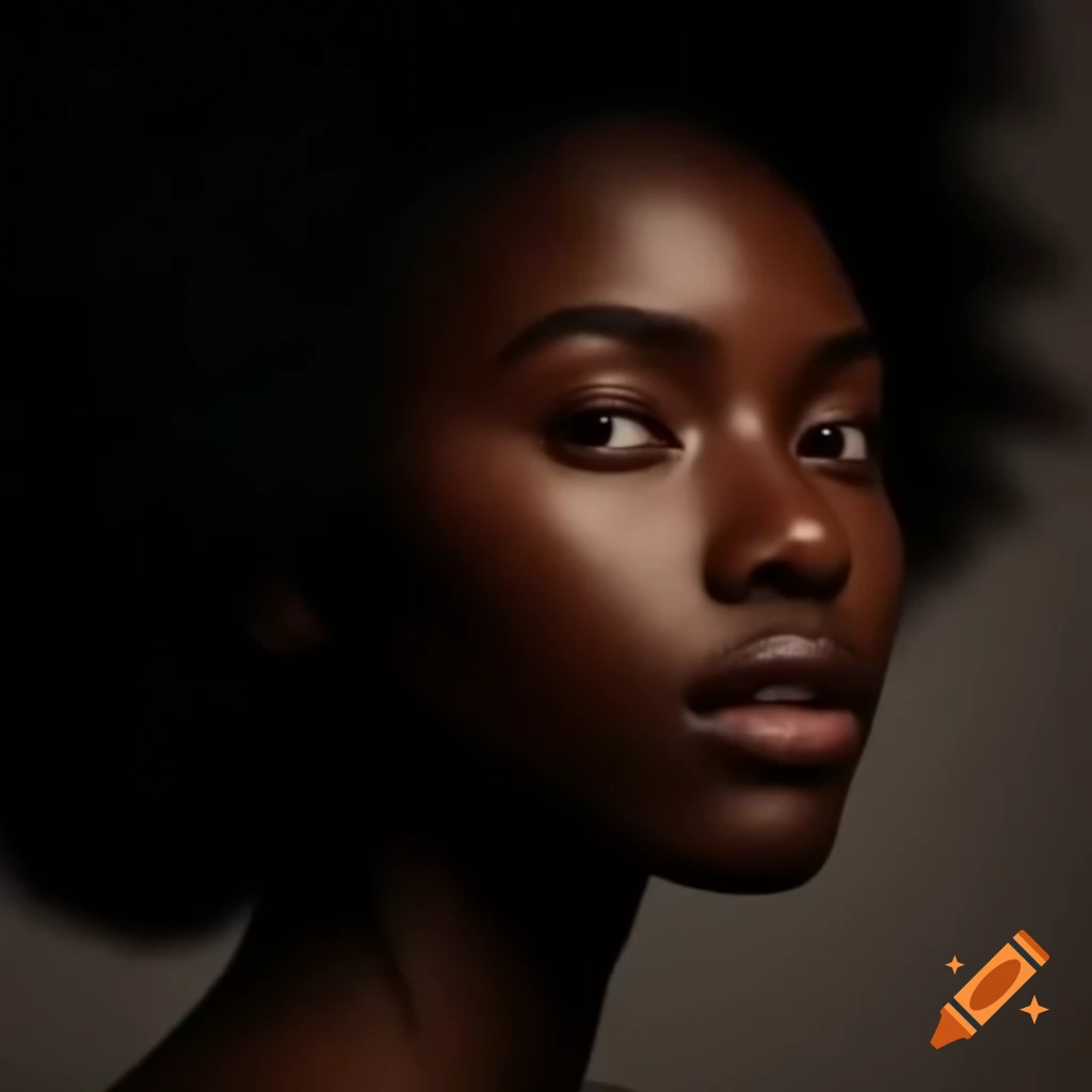 Profile view of strong black woman with piercing gaze and peaceful demeanor