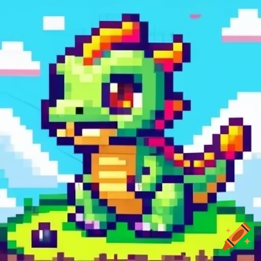 Pixel art of a baby rock dragon