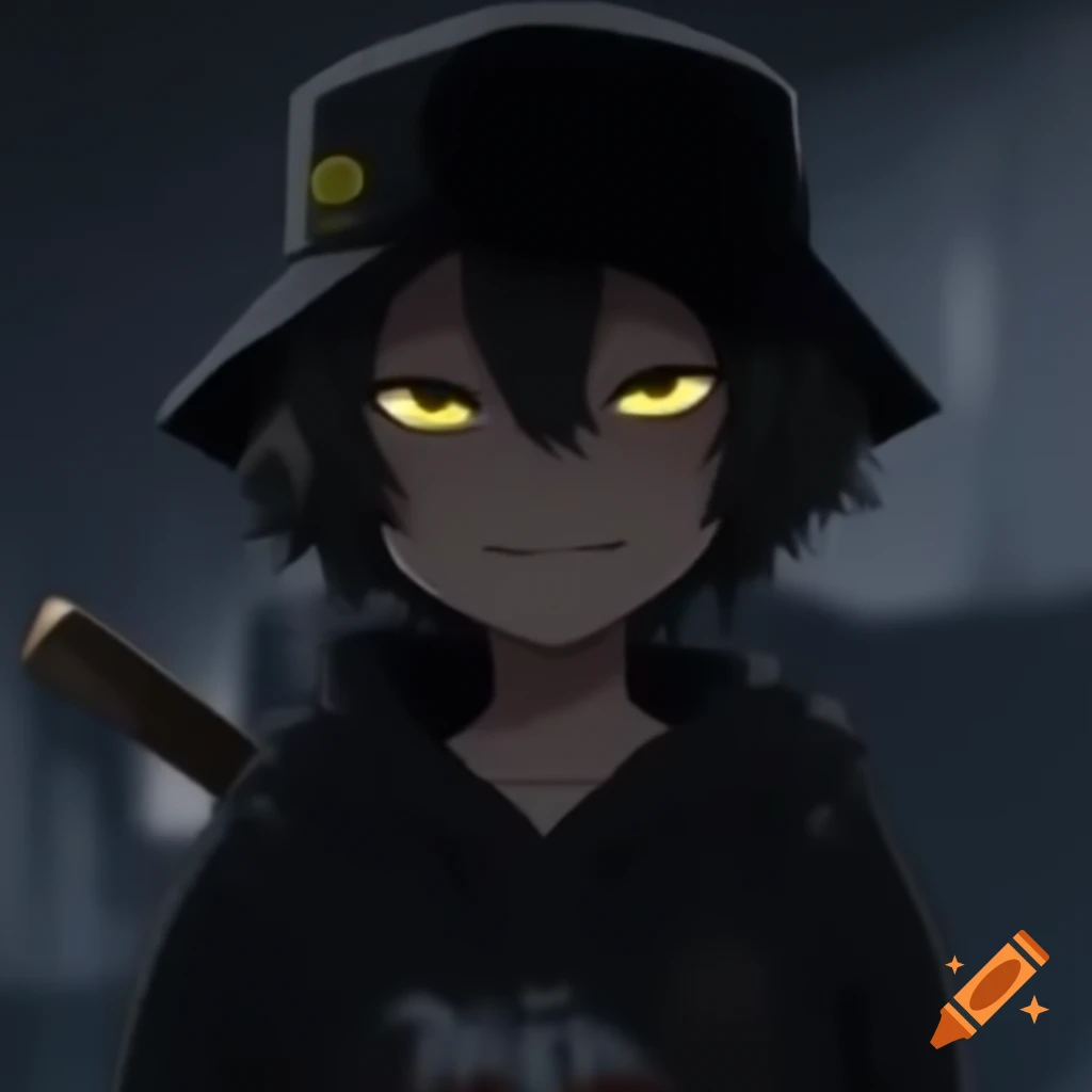 Older version of Oneshot Niko in ripped clothes and black headband, holding rusty machete, with glowing yellow eyes