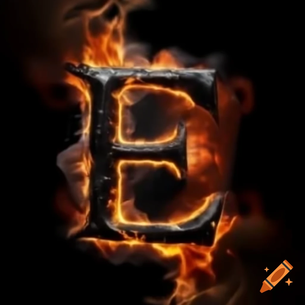 Stylized flaming letter E on dark background