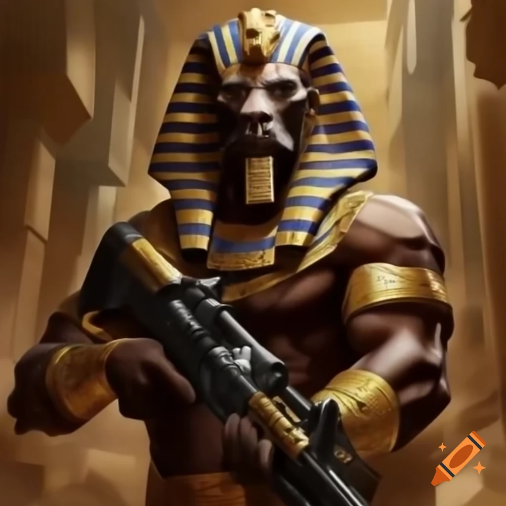 Soldier pharaoh wielding a firearm