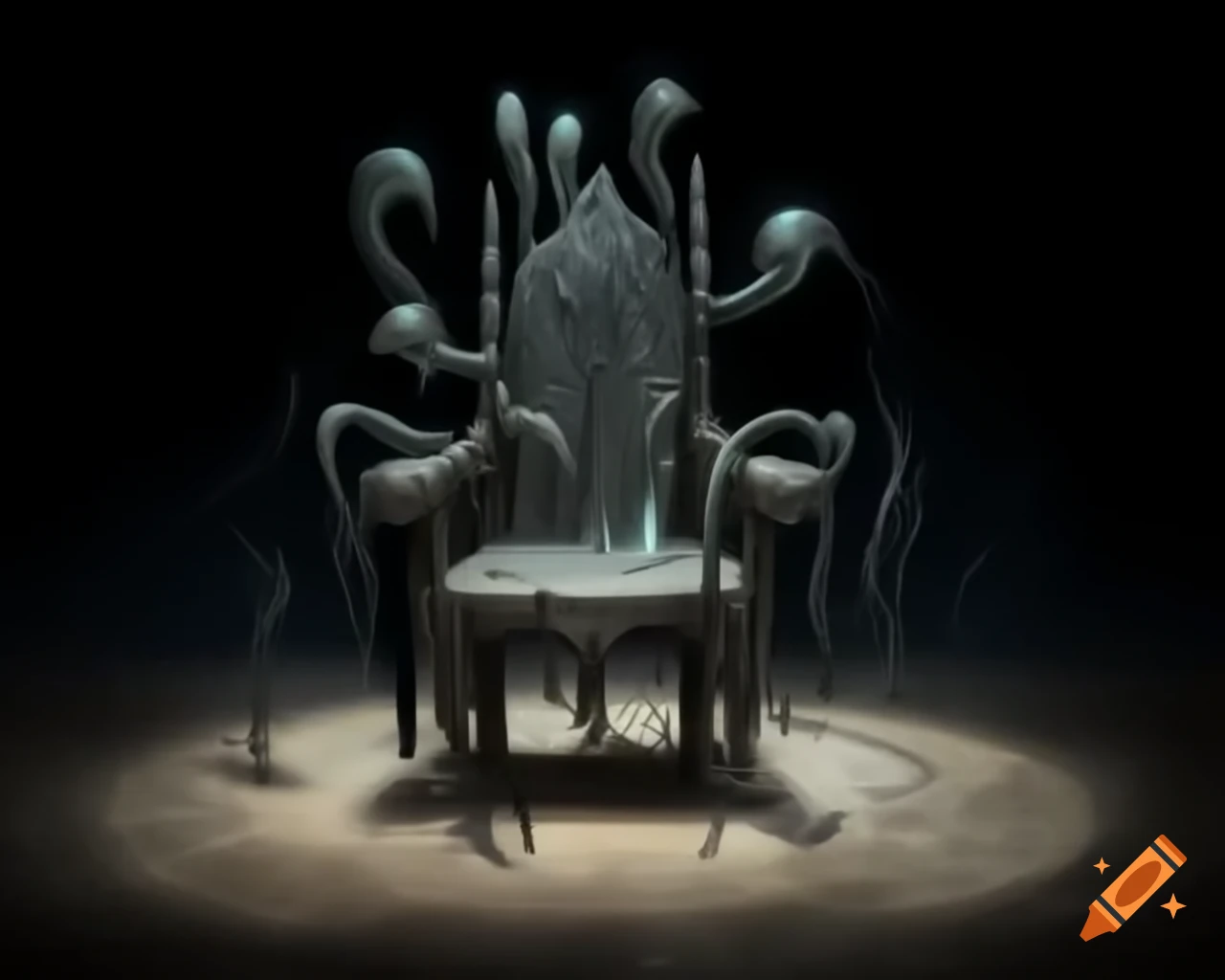 Intricately detailed wooden chair illuminated in stark white room