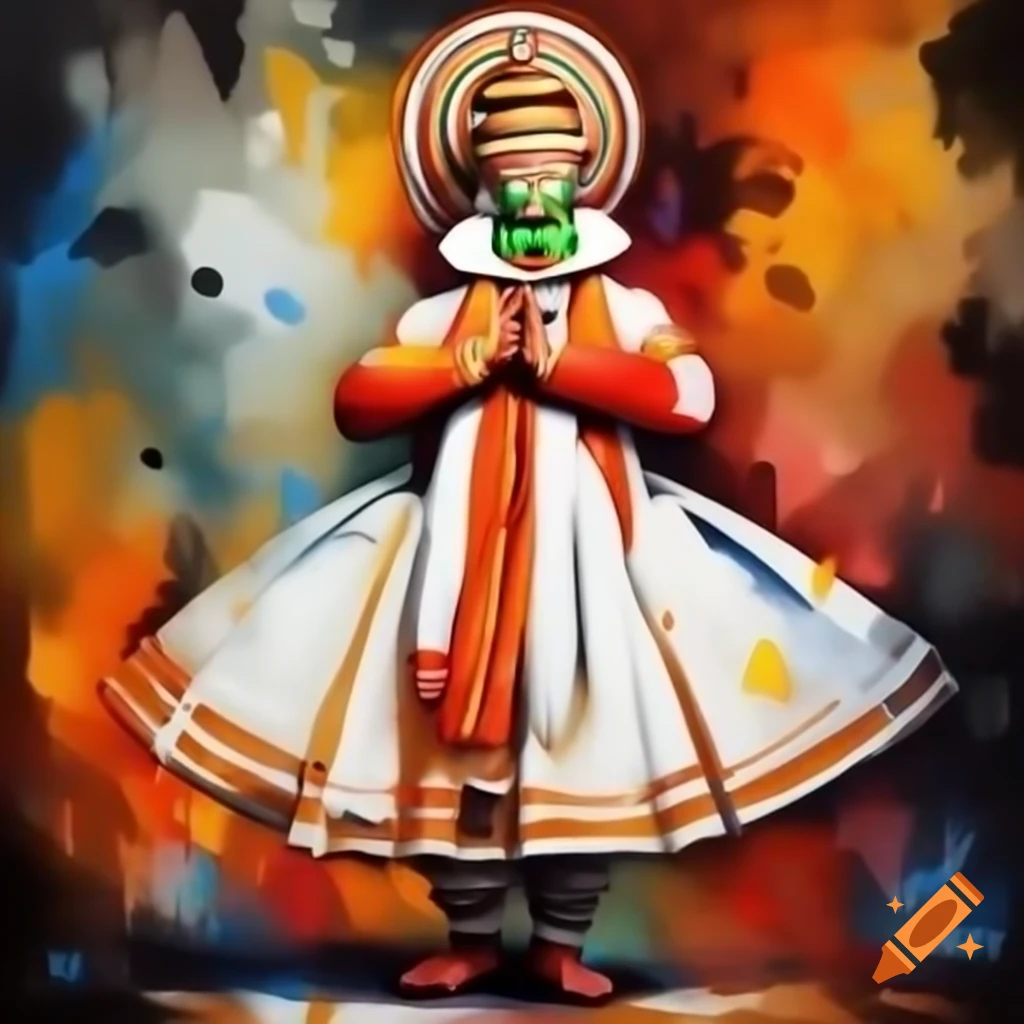 Abstract painting featuring a kathakali dancer