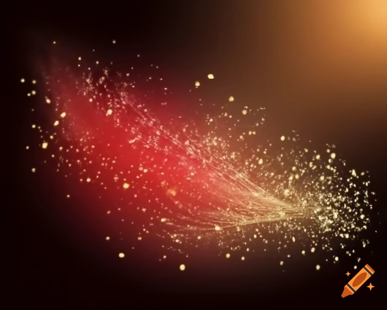 Sparkling red fairy dust with gold and silver highlights in storybook style