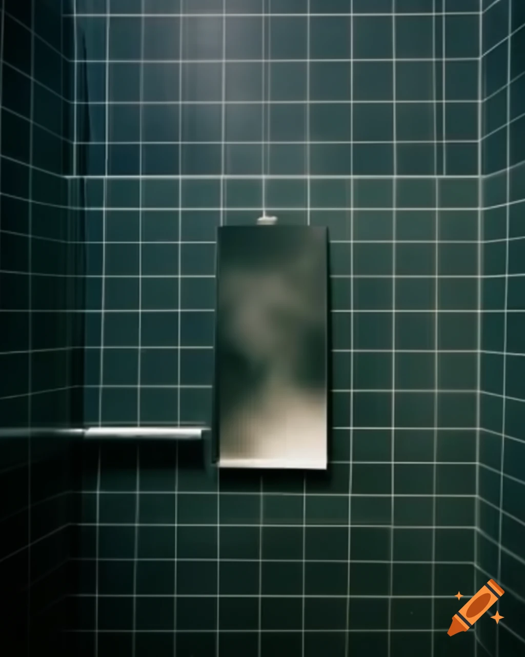 Steam-covered small mirror inside a shower