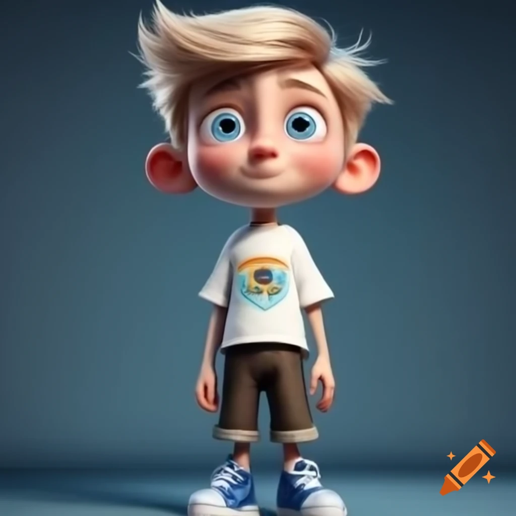 Handsome boy with blue eyes and blond hair wearing t-shirt and trousers