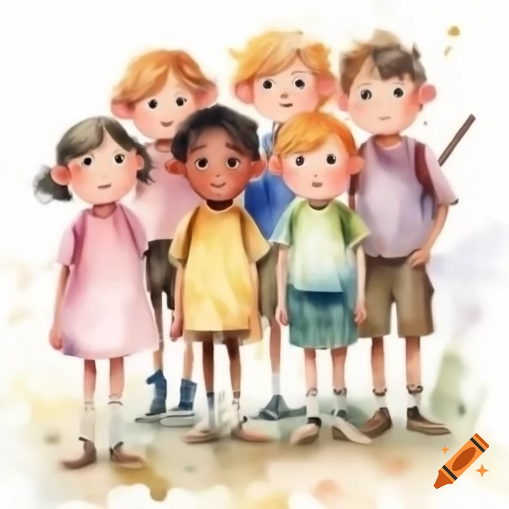 Watercolor painting depicting orphans
