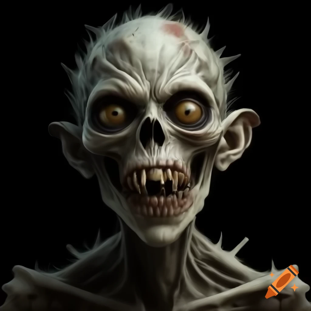 Spooky creature, ghoul set against a black background