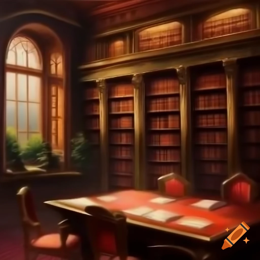 Classy oriental library bookshelf oil painting