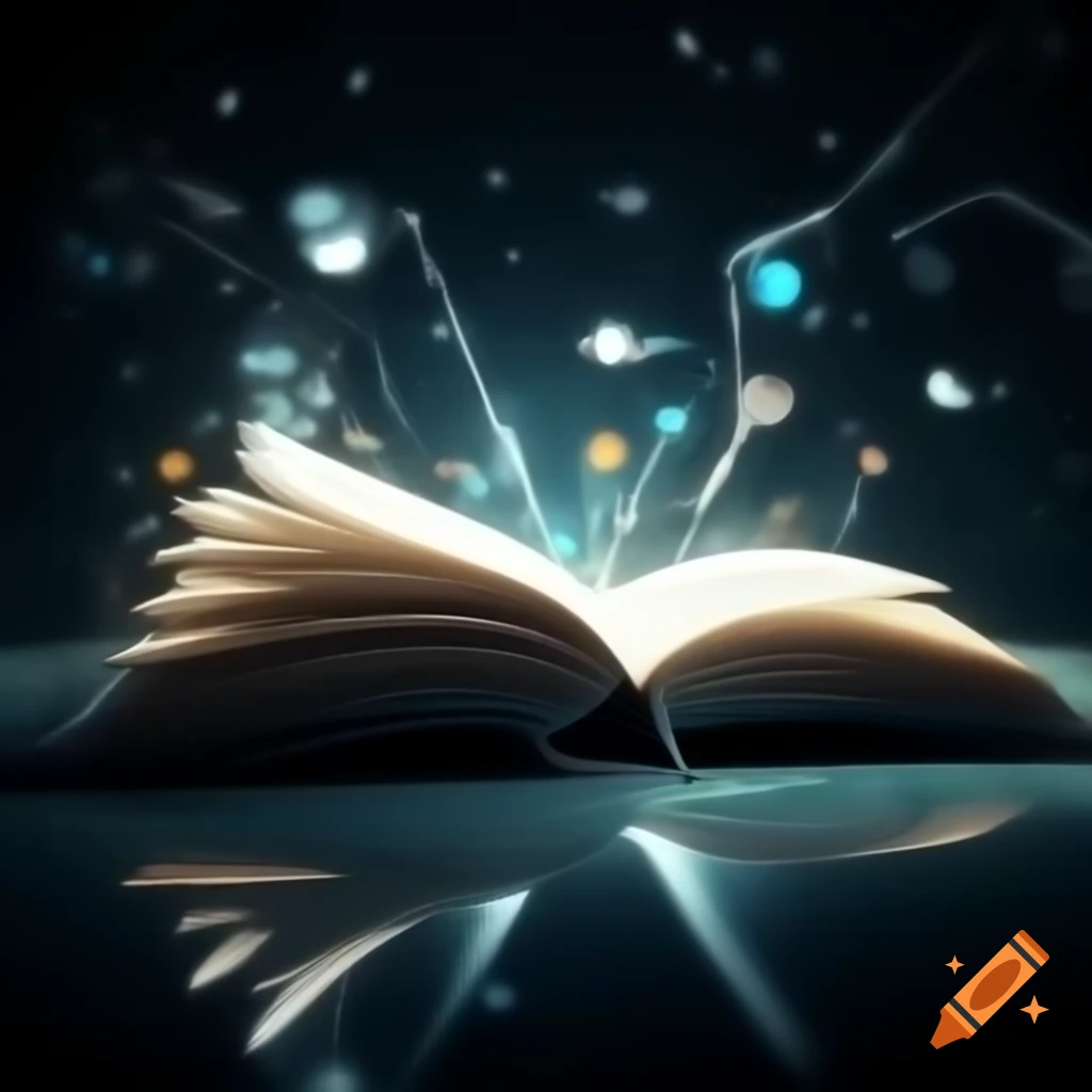 AI-themed book on a table with digital graphics backdrop