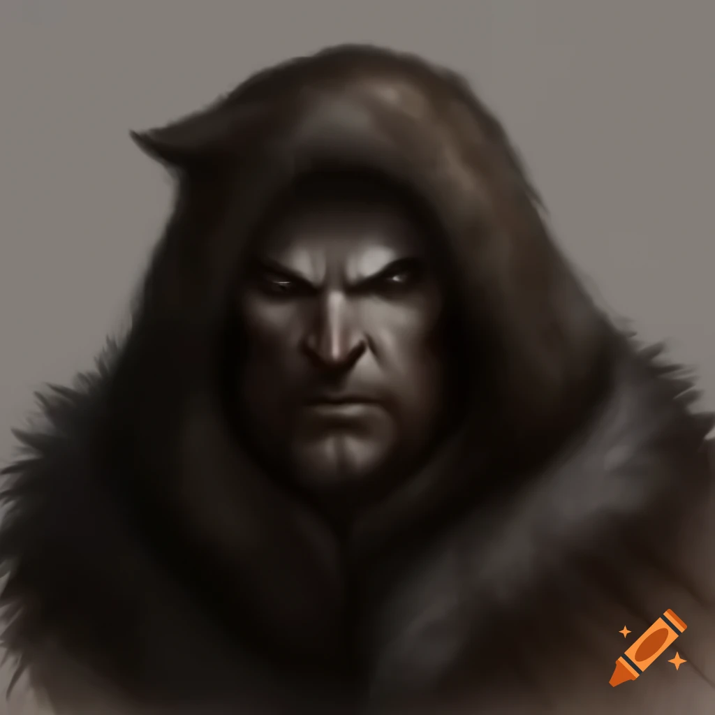 Sketch of intimidating man in fur cloak with wolf's head