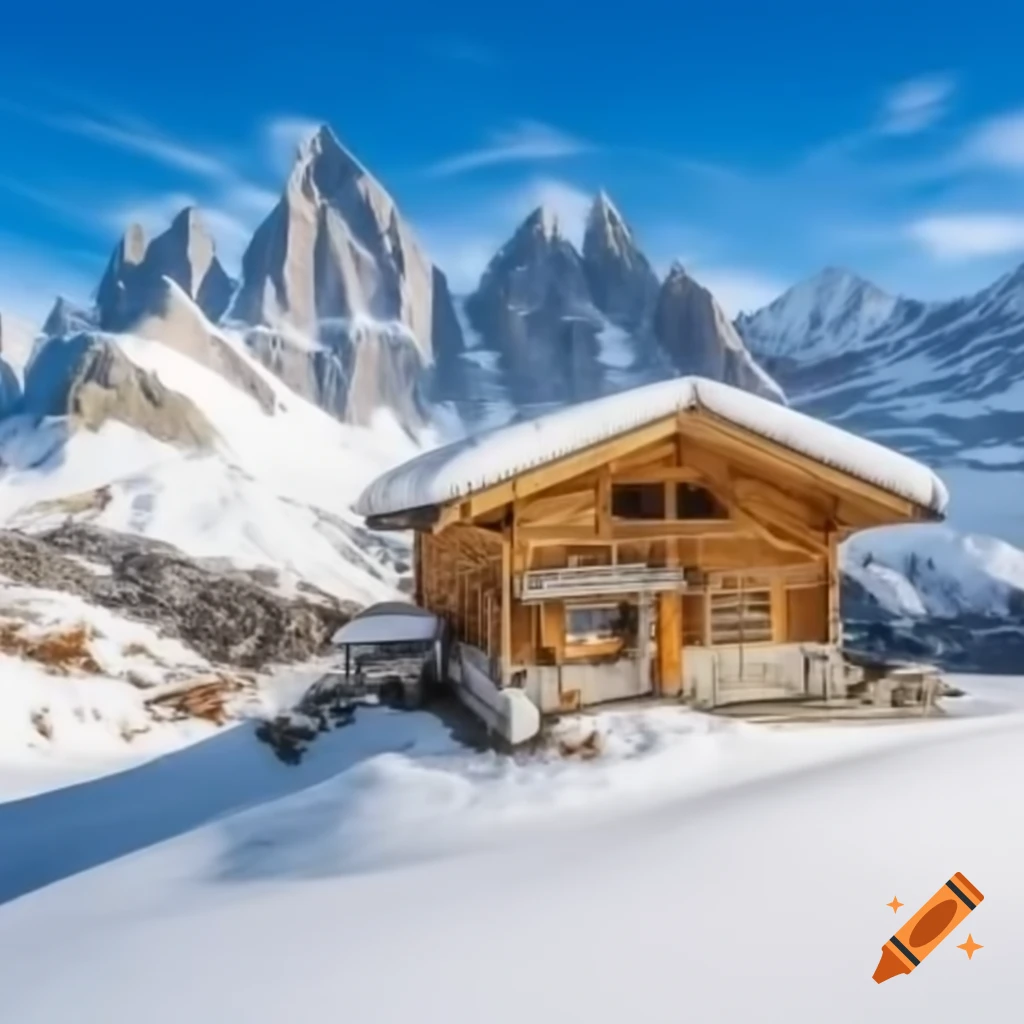 Alpine hut in the Austrian Alps during winter