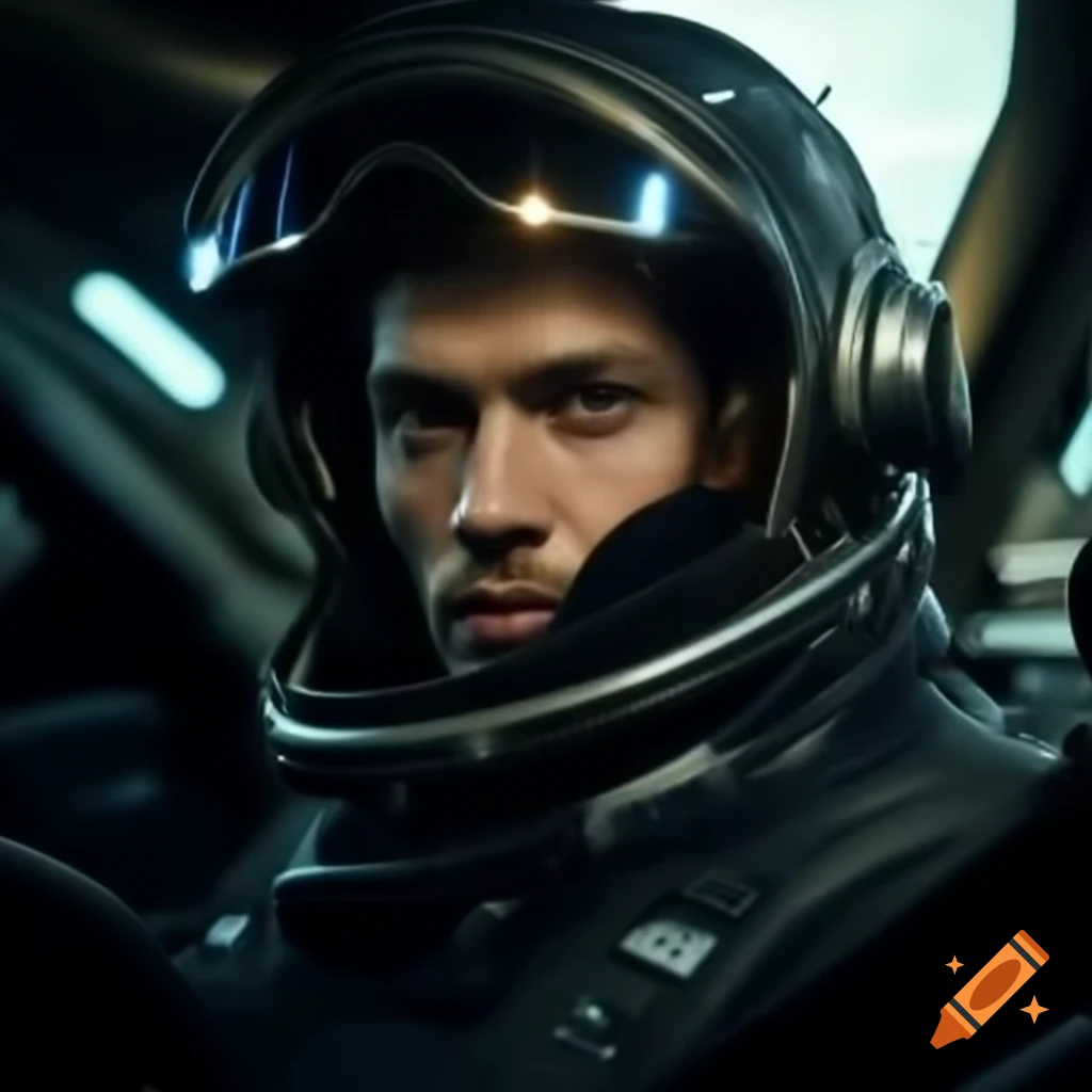 Photorealistic futuristic male pilot in cockpit on craiyon