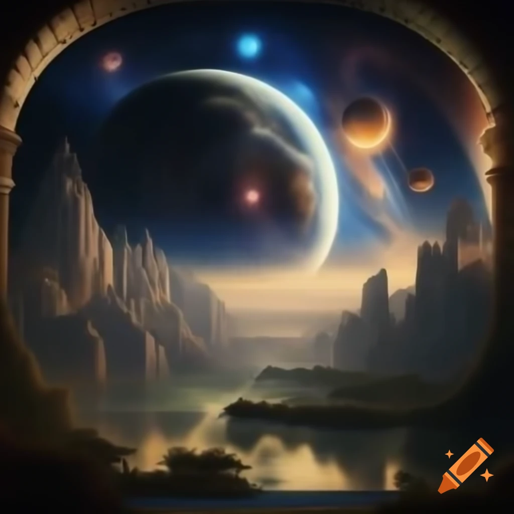 Surreal cosmic landscape with dreamlike elements in digital illustration