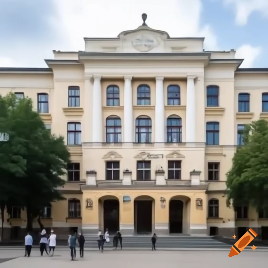 Gymnasium Vranov building with students