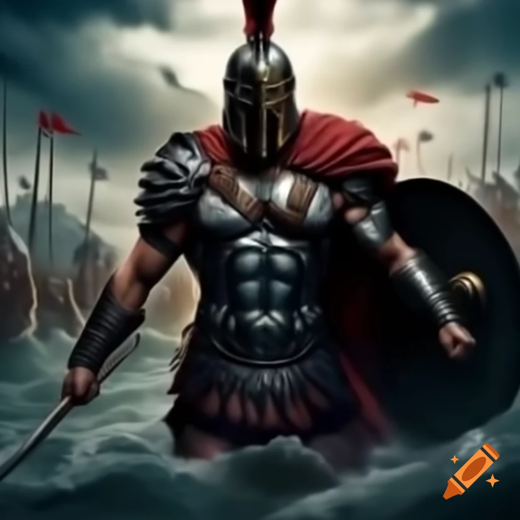 Spartan warrior with shield and spear, showcasing strength and discipline