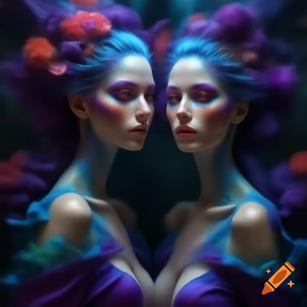 Psychedelic couple in colorful spiritual clothing with mandala and fractal designs
