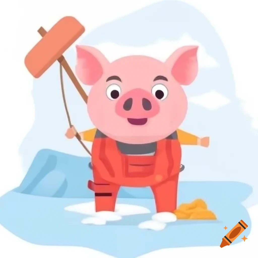 Pig working in Antarctica environment