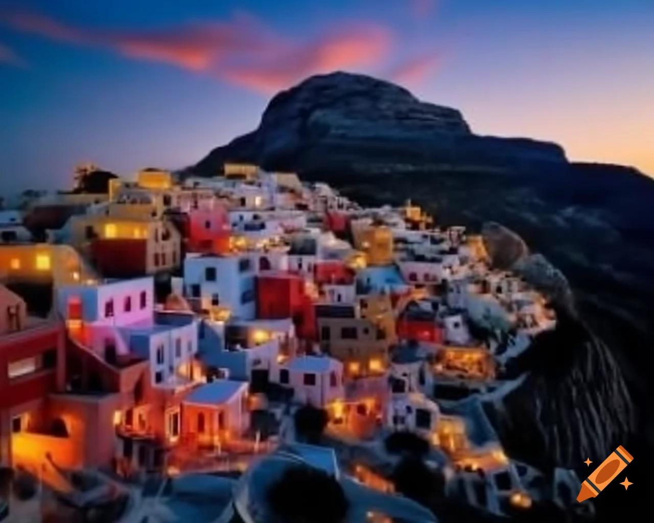 Colorful houses on a mountain in Greece with soft natural lighting