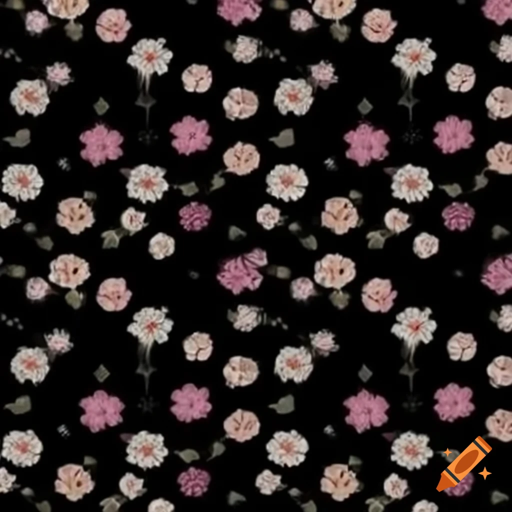 Floral pattern fabric with black background