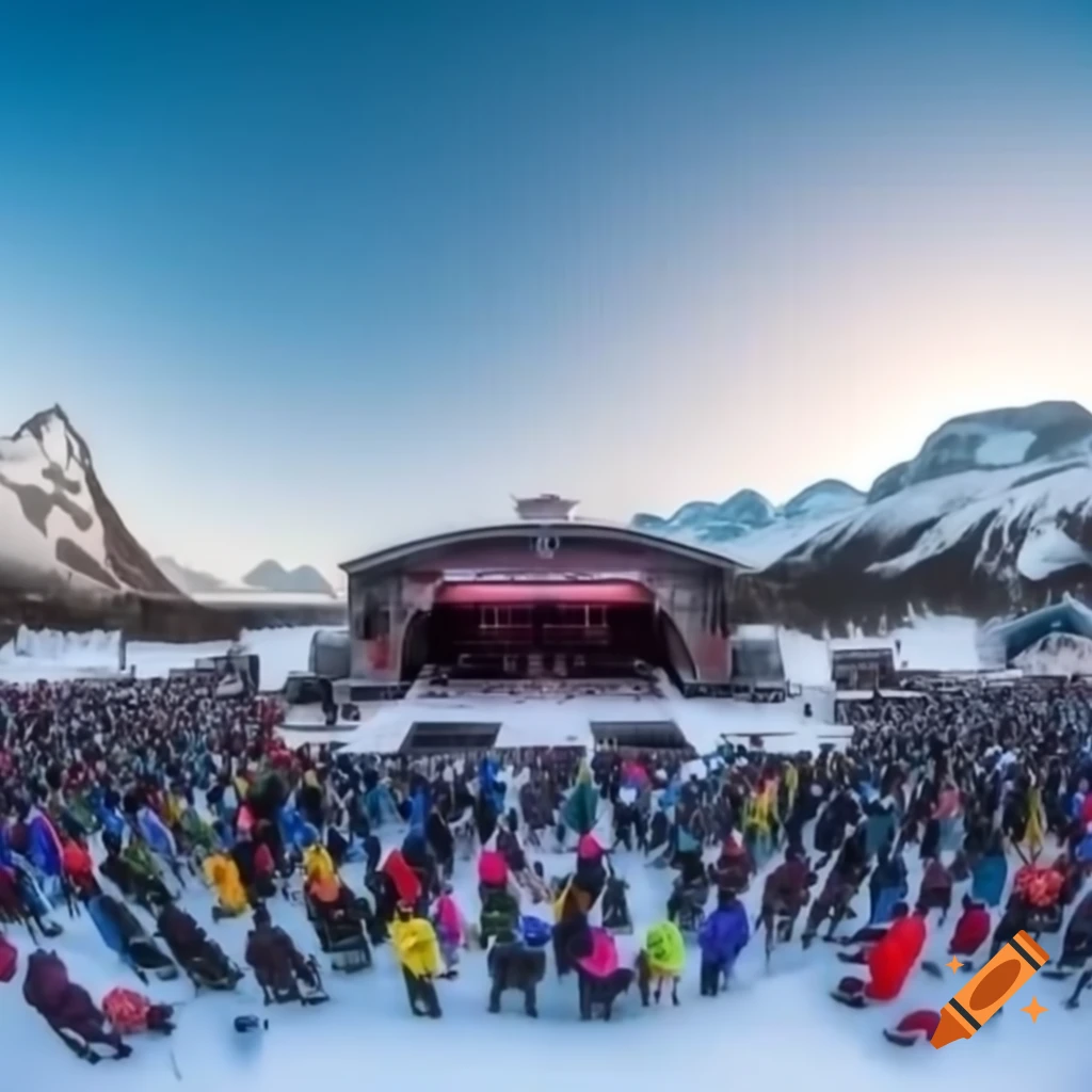 Event area at Stubai Glacier with young farmers in traditional attire