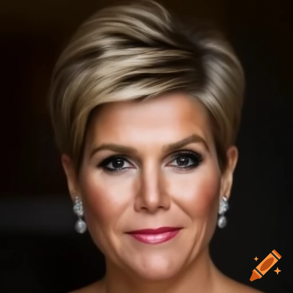 Queen Maxima showcasing a bold pixie cut highlighting her features