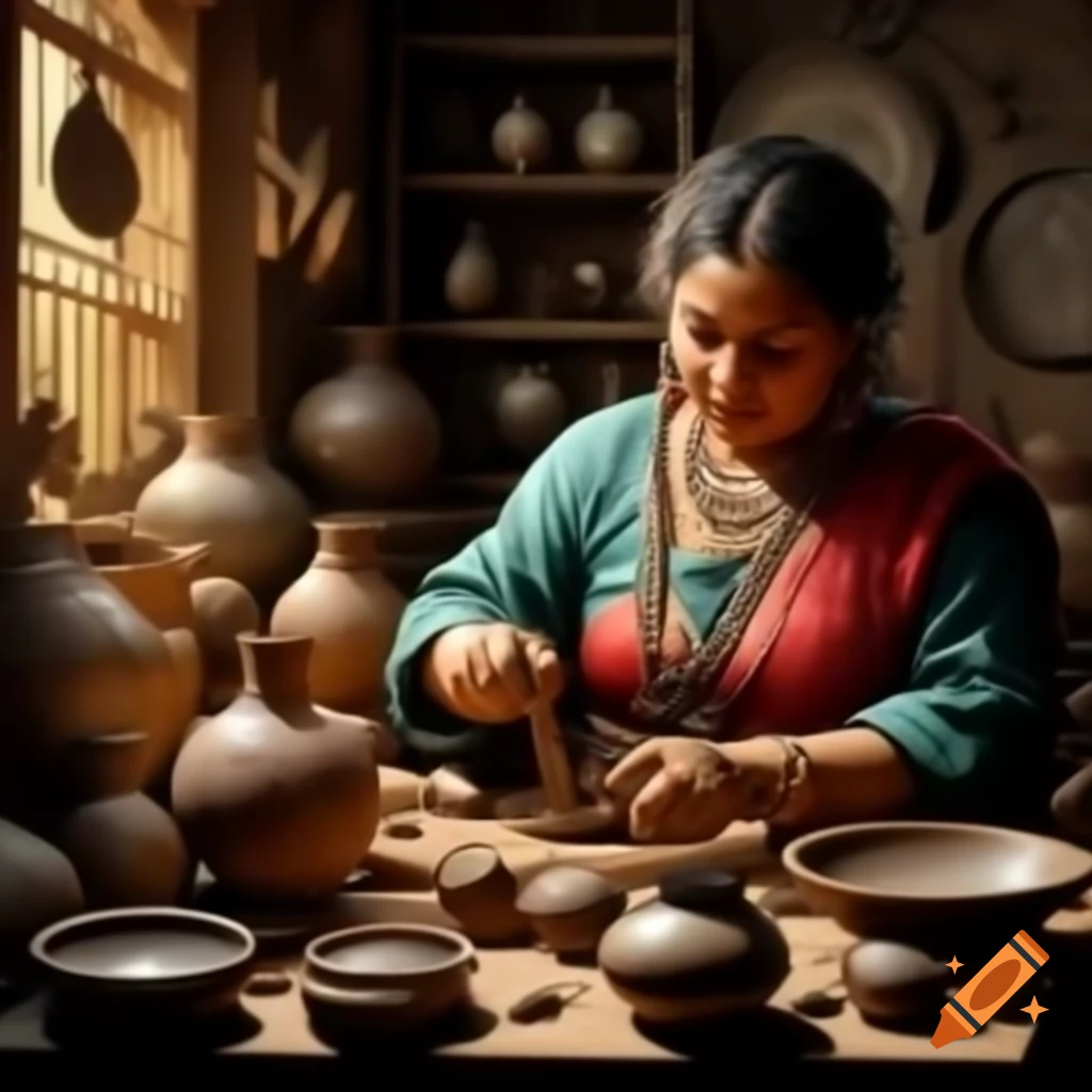 Artisans creating intricate jewelry from gold and silver in ancient workshop