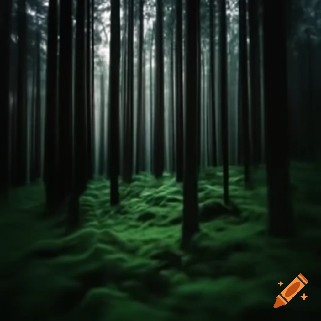Mysterious dark forest scene