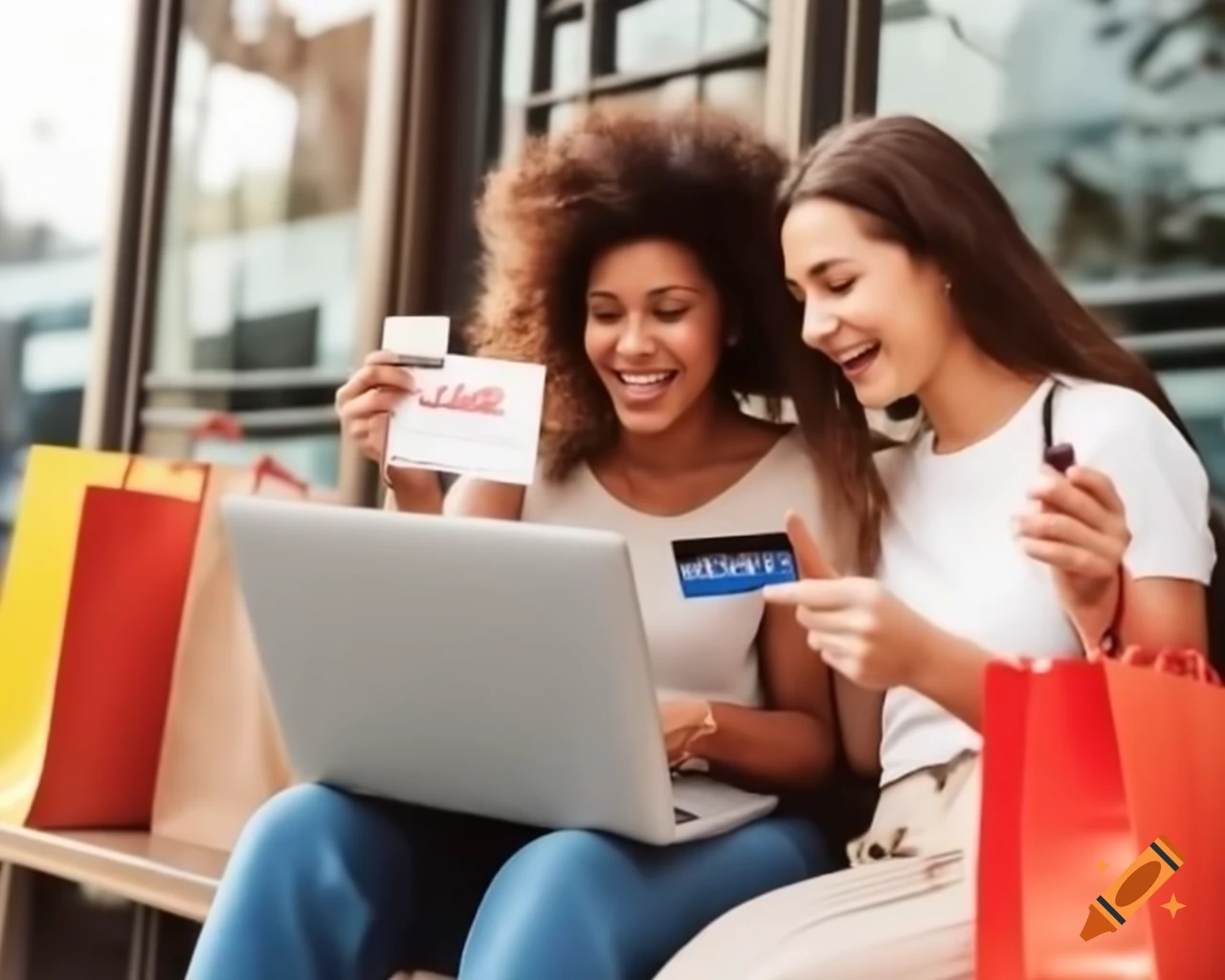 Happy woman doing online shopping with laptop and credit card