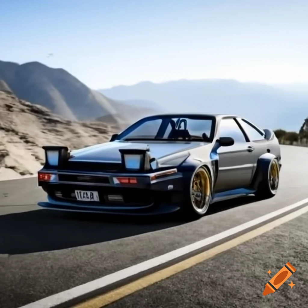 Toyota AE86 driving on mountain pass