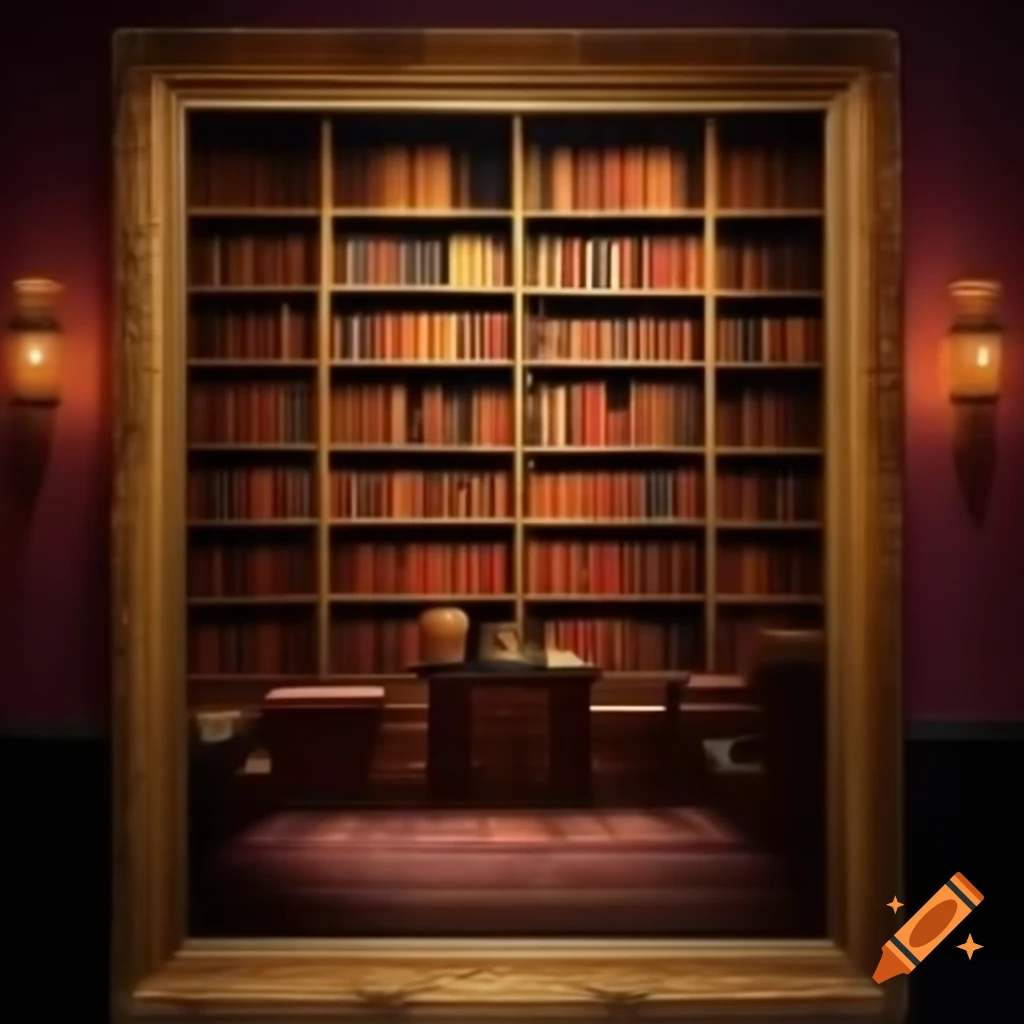 Classy oriental library bookshelf oil painting