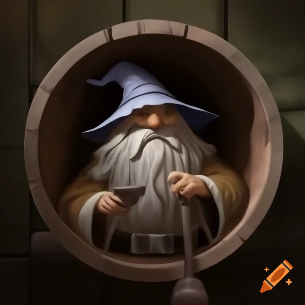 Wizard sitting in rustic metal tub